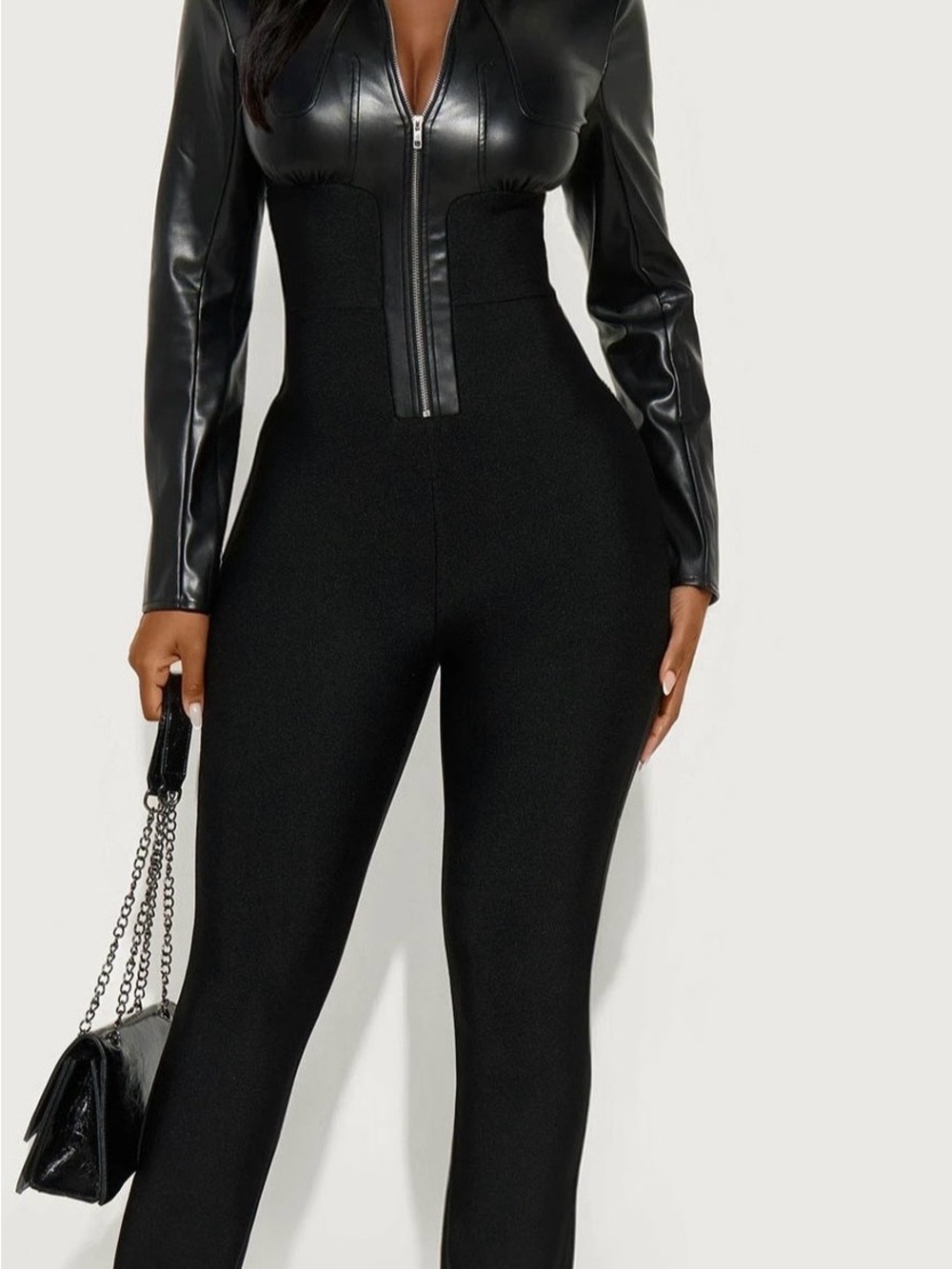 Fashion Nova Black High-Waist Skinny Jumpsuit